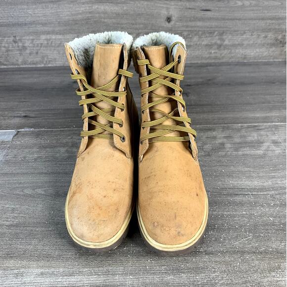 Timberland Fur Cuff Boots Womens Sz 6.5 M Brown Leather Lace Up Booties - Picture 1 of 10
